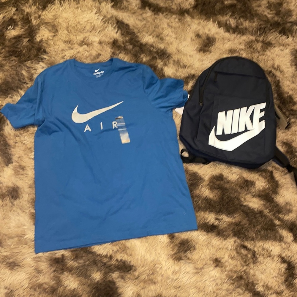 Mens nike bundle shirt (L)  & book bag (m)